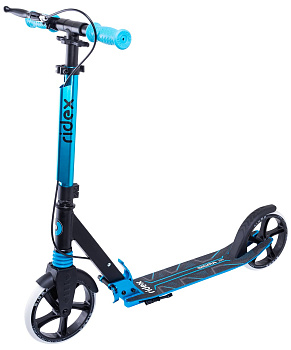Самокат 2-х колесный RIDEX Sigma 200 мм, ручной тормоз, черный / голубой