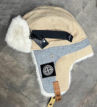 Шапка мужская ушанка трансформер Stone Island Beige / Gray