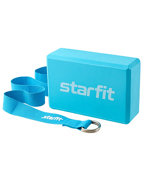 Блок и ремень для йоги, комплект STARFIT YB-205 синий пастель