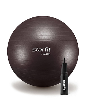 Фитбол высокой плотности STARFIT GB-111 75 см, 1200 гр, антивзрыв, с насосом, кофейный