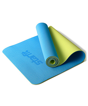 Коврик для йоги и фитнеса STARFIT FM-201 TPE, 0,4 см, 183x61 см, синий/лайм