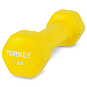 Гантель виниловая TORRES 1 кг, жёлтый